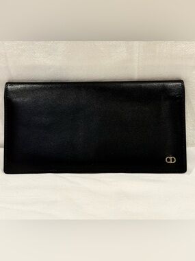 Elegant Vintage Christian Dior Smooth Black Leather Long Wallet